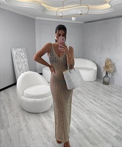 Vestido Crochê Nude