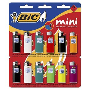 Isqueiro Bic Mini Cartela - Embalagem 12X1 UN - Preço Unitário R$2,82