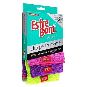 Pano Flanela Multiuso Microfibra Esfrebom Alta Performance 35Cmx35Cm Com 3 Unidades - Embalagem 1X3 UN