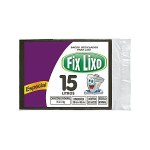 Saco De Lixo Fix Preto 15 Litros - Embalagem 24X20 UN - Preço Unitário R$2,96