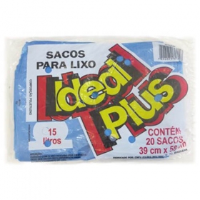 Saco De Lixo Ideal Plus Azul 15L - Embalagem 25X20 UN - Preço Unitário R$2,24