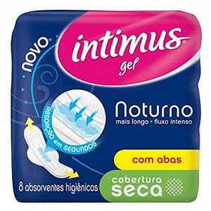 Absorvente Intimus Gel Cobertura Seca Noturno Com Abas Com 8 Unidades - Embalagem 12X8 UN - Preço Unitário R$7,47