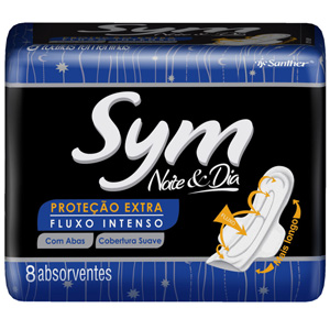 Absorvente Sym Noturno Noite Dia Abas - Embalagem 12X8 UN - Preço Unitário R$4,68