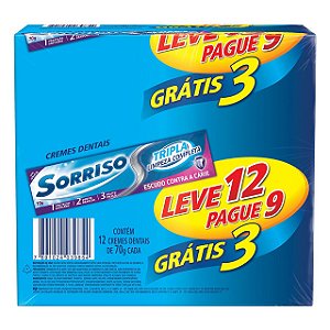 Creme Dental Sorriso Tripla Limpeza Completa Leve 12 Pague 9 - Embalagem 12X70 GR - Preço Unitário R$2,33