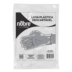 Luva Plastica Descartavel Tamanho Unico Nobre - Embalagem 1X100 UN - Preço Unitário R$0,04
