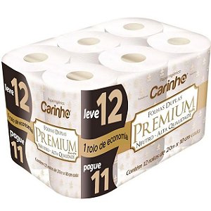 Papel Higienico Carinho Premium Soft Folha Dupla 12X20M Neutro - Embalagem 6X12X20MTS - Preço Unitário R$13,17