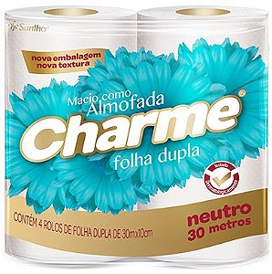 Papel Higienico Charme Folha Dupla 4X30M Neutro Santher - Embalagem 16X4X30 MTS - Preço Unitário R$5,57