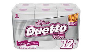 Papel Higienico Duetto Velvet Branco Neutro Folha Dupla 12X30M Promocional - Embalagem 6X12X30 MTS - Preço Unitário R$18,74