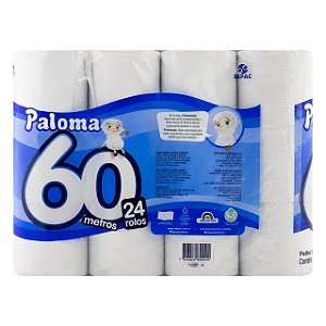 Papel Higienico Economico Paloma Folha Simples 24X60M Neutro Branco - Embalagem 3X24X60 MTS - Preço Unitário R$31,17