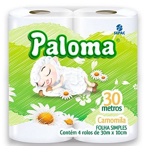 Papel Higienico Paloma Folha Simples 4X30M Camomila Branco - Embalagem 16X4X30 MTS - Preço Unitário R$3,08