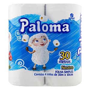Papel Higienico Paloma Folha Simples 4X30M Neutro Branco - Embalagem 16X4X30 MTS - Preço Unitário R$2,94