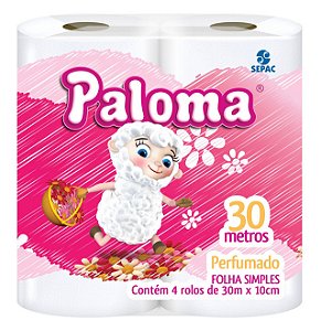Papel Higienico Paloma Folha Simples 4X30M Perfumado Branco - Embalagem 16X4X30 MTS - Preço Unitário R$2,96