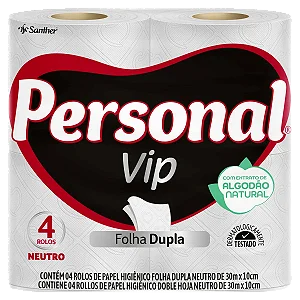 Papel Higienico Personal Folha Dupla 4X30M Vip Neutro - Embalagem 16X4X30 MTS - Preço Unitário R$6,15