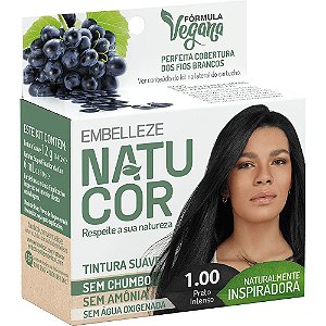 Tintura Para Cabelo Natucor 1.00 Preto Intenso - Embalagem 3X18 GR - Preço Unitário R$9,93