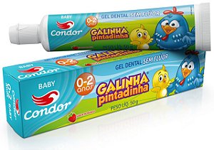 Creme Dental Infantil Condor Gel Galinha Pintadinha Sem Fluor Morango 0 A 2 Anos - Embalagem 12X50 GR - Preço Unitário R$7,29
