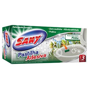 Desinfetante Sanitario Sanymix Pastilha Adesiva Pinho - Embalagem 24X3 UN - Preço Unitário R$3,49