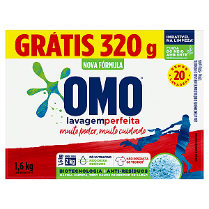 Detergente Lava Roupas Sabao Em Po Omo Caixa Lavagem Perfeita Promocional 1,6Kg - Embalagem 9X1,6 KG - Preço Unitário R$20,17