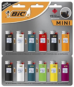 Isqueiro Bic Mini J5 Promocional - Embalagem 12X1 UN - Preço Unitário R$2,61