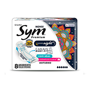 Absorvente Sym Premium Noturno Com Abas Cobertura Suave Aspn08 - Embalagem 12X8 UN - Preço Unitário R$6,27
