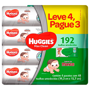 Lenco Umedecido Refil Toalha Hugg Max Clean Promocional - Embalagem 4X48 UN - Preço Unitário R$8,82