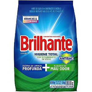 Detergente Lava Roupas Em Po Brilhante Higiene Total Sache - Embalagem 16X800 GR - Preço Unitário R$11