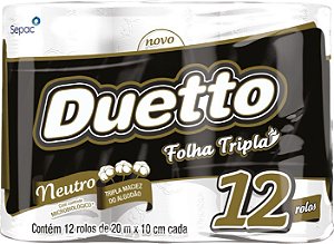 Papel Higienico Duetto Neutro Folha Tripla 12x20m - Embalagem 6X12X20 MTS - Preço Unitário R$18,87