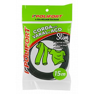 Corda Para Varal De Aco Polifort Slim 15 Metros - Embalagem 12X1 UN - Preço Unitário R$2,95