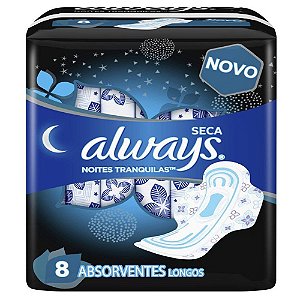 Absorvente Always Noites Tranquilas Seca Com Abas - Embalagem 12X8 UN - Preço Unitário R$8,66