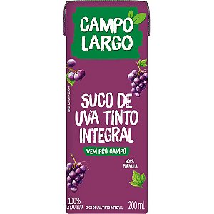 Suco de Uva Integral Tinto Campo Largo - Embalagem 27X200 ML - Preço Unitário R$3,74