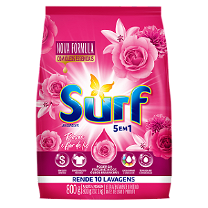 Detergente Lava Roupas Em Po Surf 5 Em 1 Rosas E Flor De Liz Sache - Embalagem 16X800 GR - Preço Unitário R$9,22