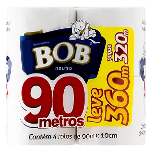 Papel Higienico Bob Folha Simples 4x90m Neutro Promocional - Embalagem 16X4X90 MTS - Preço Unitário R$6,92