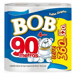 Papel Higienico Bob Folha Simples 4X90M Neutro Promocional - Embalagem 16X4X90 MTS - Preço Unitário R$7,19