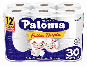 Papel Higienico Paloma Folha Dupla 12x30m Neutro - Embalagem 6X12X30 MTS - Preço Unitário R$17,02