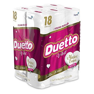 Papel Higienico Duetto Velvet Branco Neutro Folha Dupla 18X30M - Embalagem 4X18X30 MTS - Preço Unitário R$27,71