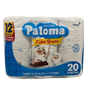 Papel Higienico Paloma Branco Neutro Folha Dupla 12X20M - Embalagem 6X12X20 MTS - Preço Unitário R$11,93
