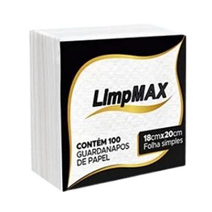 Guardanapo LimpMax Folha Simples 100% Celulose Virgem 18x20cm Com 100 Folhas - Embalagem 50X100 UN - Preço Unitário R$1,77