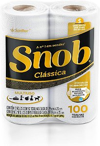 Toalhas De Papel Snob Folha Dupla Branca Economica - 2 Rolos Com 50 Toalhas Cada - Embalagem 16X2 UN - Preço Unitário R$5,53