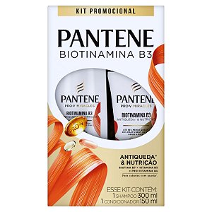 Kit Pantene Pro-V Shampoo 300Ml + Condicionador 150Ml Biotinamina B3 - Embalagem 1X2 UN