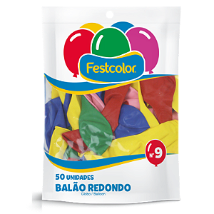 Balao Redondo Liso Festcolor Tamanho 9 Cores Mistas Com 50 Unidades - Embalagem 1X50 UN