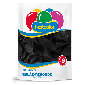 Balao Redondo Liso Festcolor Tamanho 9 Preto Com 50 Unidades - Embalagem 1X50 UN