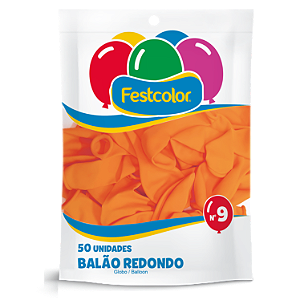 Balao Redondo Liso Festcolor Tamanho 9 Laranja Com 50 Unidades - Embalagem 1X50 UN