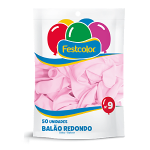 Balao Redondo Liso Festcolor Tamanho 9 Rosa Claro Com 50 Unidades - Embalagem 1X50 UN