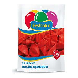 Balao Redondo Liso Festcolor Tamanho 9 Vermelho Com 50 Unidades - Embalagem 1X50 UN