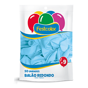 Balao Redondo Liso Festcolor Tamanho 9 Azul Claro Com 50 Unidades - Embalagem 1X50 UN