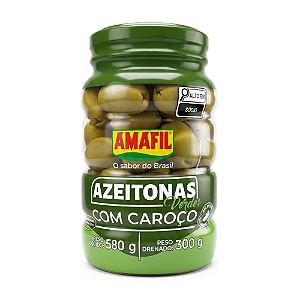 Azeitona Verde Amafil Com Caroco Pote 580Gr - Embalagem 15X580 GR - Preço Unitário R$19,35