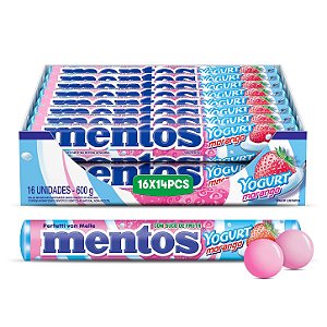 Drops Mentos Yogurt Morango Display Com 16 - Embalagem 16X1 UN - Preço Unitário R$2,51