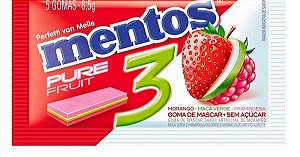 Goma De Mascar Mentos 3 Pure Fruit  Display Com 15 - Embalagem 15X1 UN - Preço Unitário R$1,93
