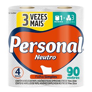 Papel Higienico Personal Folha Simples 4X90M Neutro Branco - Embalagem 12X4X90 MTS - Preço Unitário R$10,97