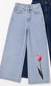 Calça jeans com flor- ML26