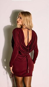 Vestido Curto Marsala com Manga Longa
